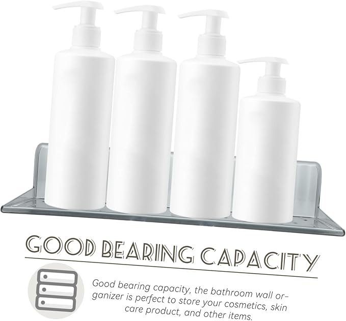 Floating Bathroom Shelves Wall Mounted 2-Piece Set Waterproof Grey Storage Rack for Toiletries Punch-Free Installation for Small Spaces Bathroom and Bedroom Use