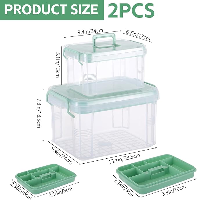 2 Pack Clear Medicine Organizer Box with Handle Thickened Plastic Medicine Cabinet with Tray First Aid Box Empty Multipurpose Medical Container Medication Caddy for Home Travel Dorm