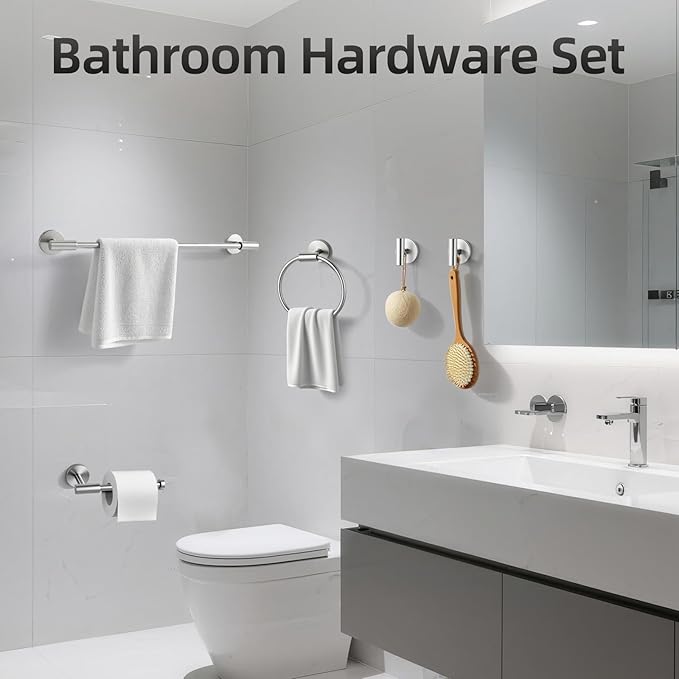 Bathroom Hardware Accessories Set 10 Pieces, Towel Bar Set Brushed Nickel, SUS304 Stainless Steel Bathroom Towel Racks Holder Set, 19In Towel Bar, Wall Toilet Paper Holder, Towel Hook, Towel Rings