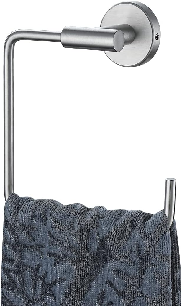 JQK Towel Ring, Stainless Steel Square Ring Towel Holder for Bathroom, 6 Inch Brushed Finished Wall Mount, TR140-BN