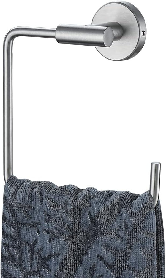 JQK Towel Ring, Stainless Steel Square Ring Towel Holder for Bathroom, 6 Inch Brushed Finished Wall Mount, TR140-BN