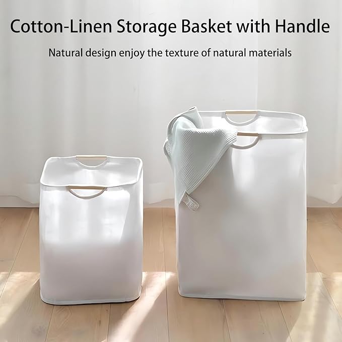 Collapsible Laundry Hamper Bag with Wooden Handles - 72L/19 Gallon Large Capacity Waterproof Oxford Cloth Storage Basket, Freestanding No Wire Frame, for Dorm Room, Bedroom, Bathroom (Max)