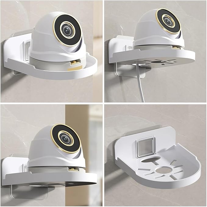 FOMIYES 2pcs No Drill Floating Wall Shelf for Security and Monitor Holder, Small White Round Mini Shelf for Bathroom and Home Storage Organizer