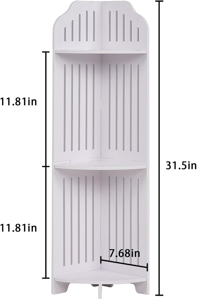 VECELO 3-Tier Bathroom Shelves for Narrow Space, Modern Corner Shelf Stand,Small Storage Organizer for Bathroom,Toilet Paper Stand,White