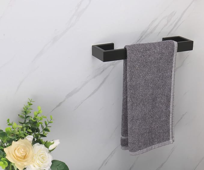 TocTen Bath Towel Rack - 2 Pack Square Base Thicken SUS304 Stainless Steel Towel Bar for Bathroom, Bathroom Bar Accessories Towel Rod Heavy Duty Wall Mounted Towel Holder(Matte Black, 12 Inch)