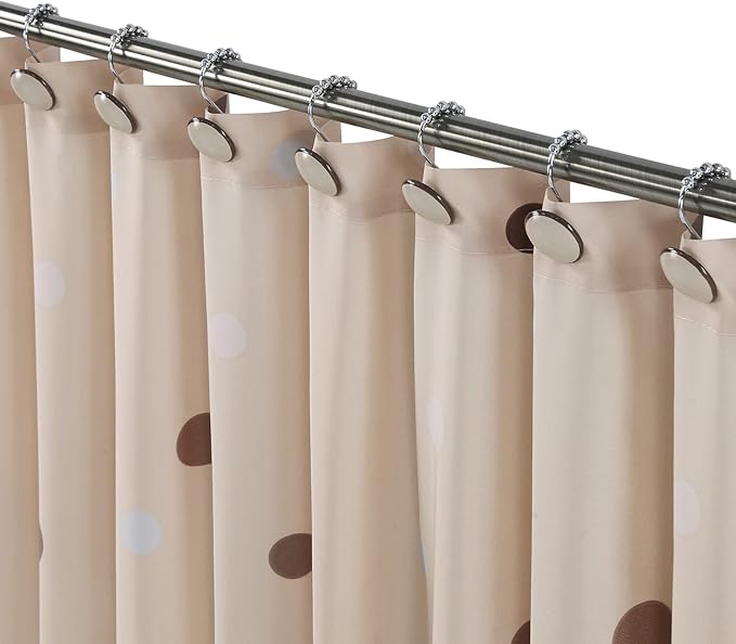 Lucca Taupe Decorative Brown Shower Curtain Hooks,5 Roller Ring Balls Khaki Round Designed Hooks for Bathroom Curtains,Set of 12
