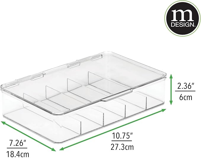 mDesign Plastic Divided Stackable Hair, Makeup & Jewelry Organizer Box with Hinge Lid for Bathroom Vanity Countertop - 5 Sections - Stores Hair Clips, Barrettes - Ligne Collection - 2 Pack - Clear