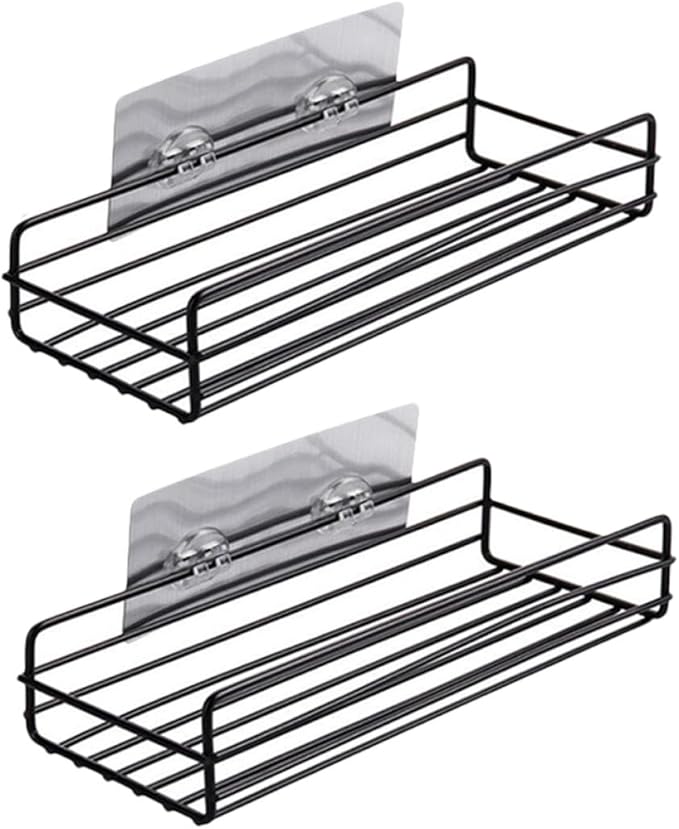 Luxshiny 2pcs Wall-Mounted Iron Storage Racks with Adhesive Pads Ventilated Corner Shelves for Bathroom and Kitchen Organization Installation Space-Saving and Easy-Clean Design