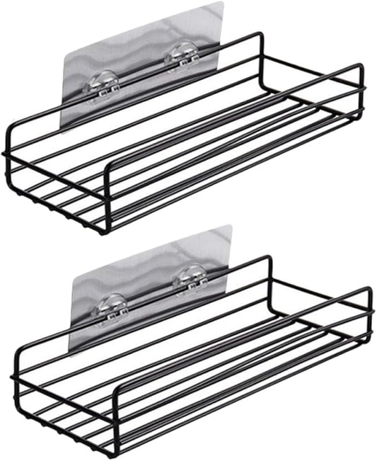 Luxshiny 2pcs Wall-Mounted Iron Storage Racks with Adhesive Pads Ventilated Corner Shelves for Bathroom and Kitchen Organization Installation Space-Saving and Easy-Clean Design