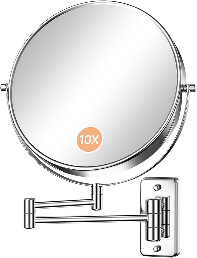 Gospire 9 Inch Extra Large Wall Mounted Mirror with 1X/10X Magnification, 360° Swivel & Extendable, Chrome Polished Finish for Bathroom Vanity, Shaving & Makeup (Men & Women)