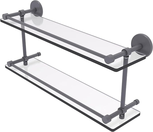 Allied Brass P1000-2/22-GAL-GYM 22 Inch Tempered Double Glass Gallery Rail Shelf, Matte Gray