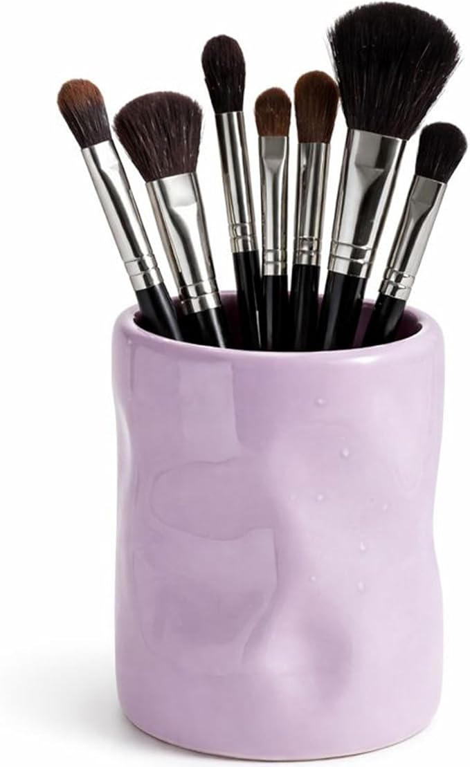 Premium Ceramic Makeup Brush Holder - Weighted & No-Tip Organizer with Easy-Clean Glaze, Vanity Storage for Brushes, Elegant Bathroom & Dresser Tabletop Decor An ideal gift for women (Purple)