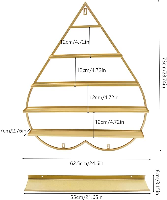 Nail Polish Display Racks 6pcs Metal Solid Color 5 Tiers Nail Polish Shelf Elegant Wall-Mounted Heart-Shaped Perfume Wall Shelf for Lipstick Perfume Nail Polish Essential (Gold)