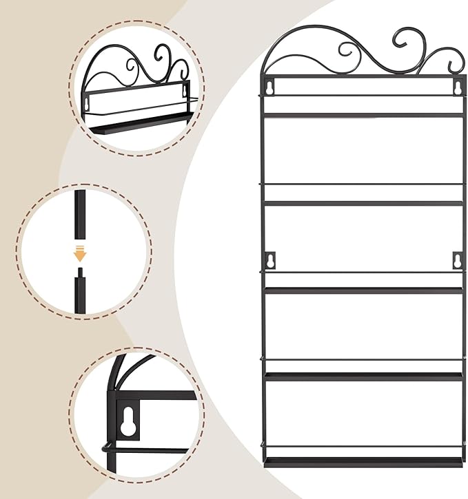ERYTLLY Wall Mounted Nail Polish Rack, Rectangle Nail Storage Organizer, Salon Shelf Organizer (Black)