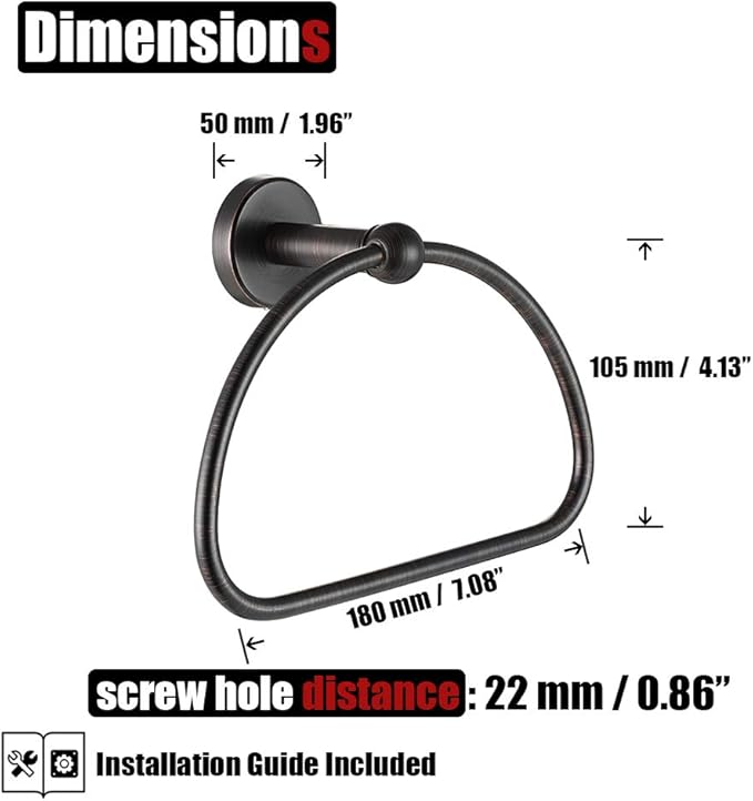 JQK Towel Ring Oil Rubbed Bronze, Stainless Steel Half Ring Towel Holder for Bathroom, 7 Inch ORB Wall Mount, TR160-ORB