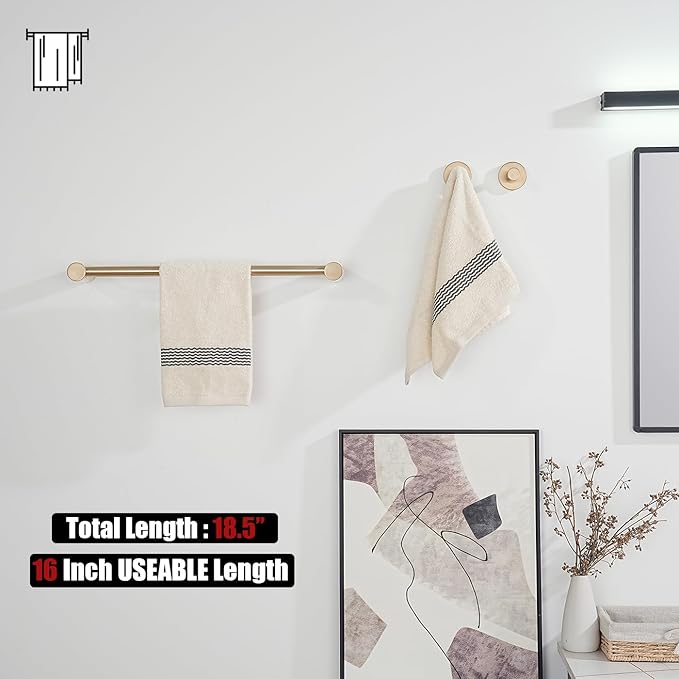 JQK Towel Bar Champagne Bronze, 18.5 Inch 304 Stainless Steel Thicken 0.8mm 2 Pieces Towel Rack Bathroom Wall Mount, Useable Length 16 Inch, TB610L16-CB