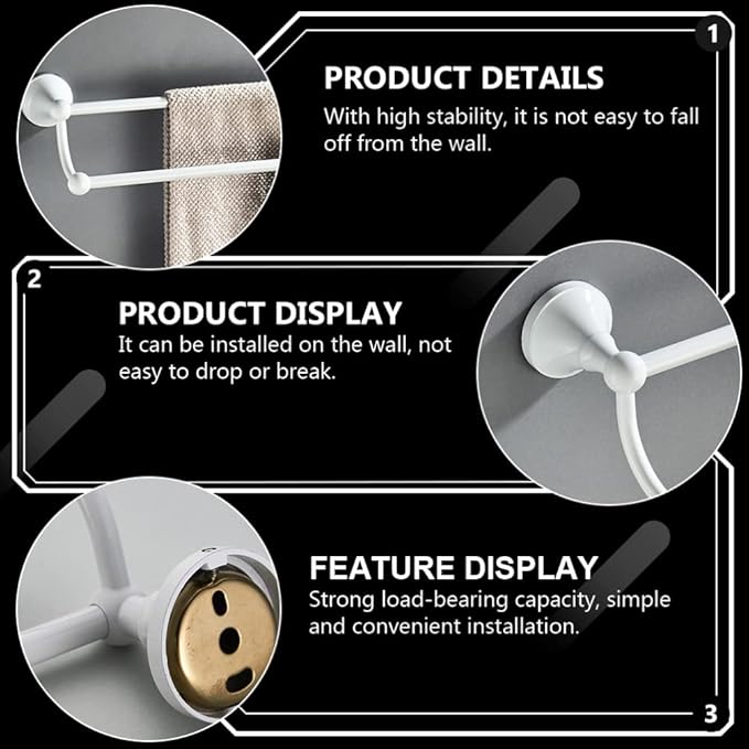 Angoily Wall Mounted Double Pole Towel Rack 21.65 Inch Bathroom Storage Shelf with Sturdy Brass Round Base for Bathrobe and Wash Cloth Holder