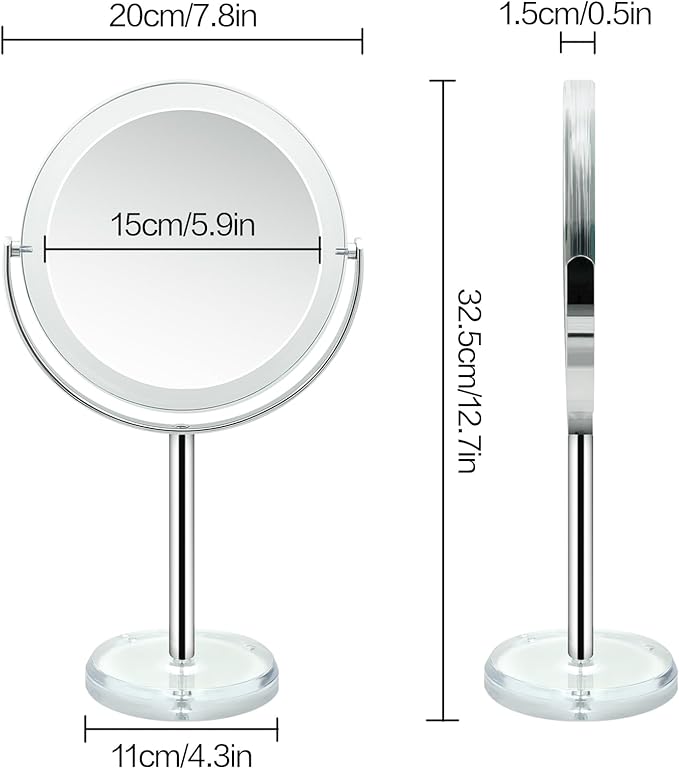Snowflakes Double Sided 1X / 15X Magnifying Makeup Mirror with Stand - 6.7 Inch Tabletop Vanity Mirror for Bathroom or Bedroom with 360° Rotation.