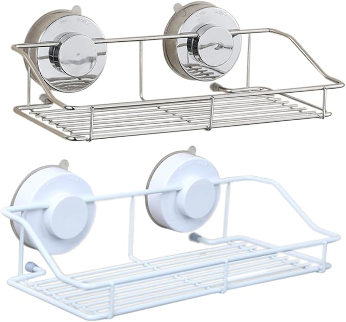 VALICLUD Wall Mounted Bathroom Shelf Suction Cup Bathroom Organizer White Hanging Storage Rack for Toiletries Kitchen Essentials and Items Easy to Clean and Space-Saving