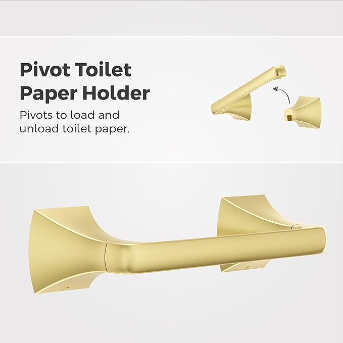 Pfister Bruxie 3-Piece Bathroom Hardware Set with Towel Bar, Towel Ring, and Toilet Paper Holder, Wall-Mounted, Brushed Gold Finish, BTBBIE3BG