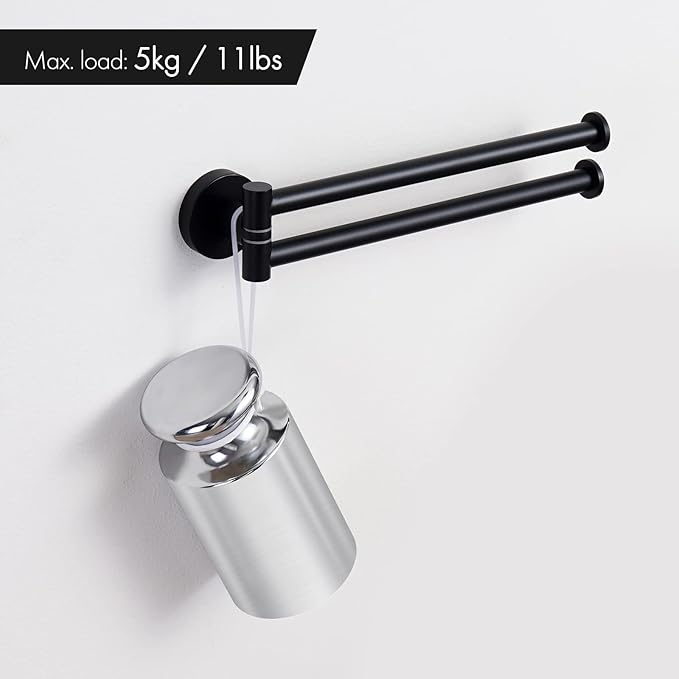 KES Black Swivel Towel Bar for Bathroom 9-Inch Swing Out Double Towel Bar 2-Arm Kitchen Wall Mounted SUS 304 Stainless Steel Matte Black, A2106S23-BK