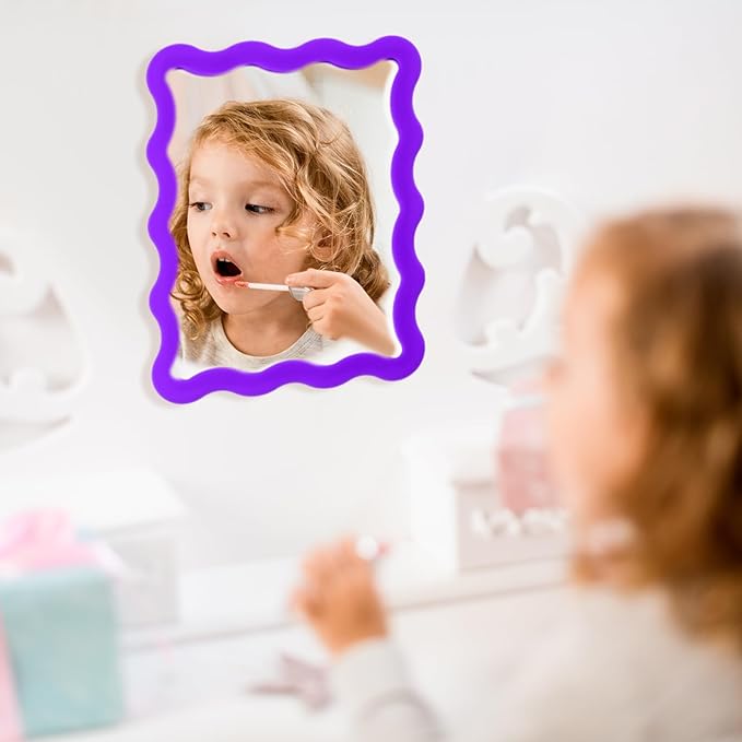 Leinuosen 1 Pcs Scalloped Magnetic Locker Mirror Small Real Glass Makeup Mirror with Magnetic Backing Cute Locker Decorations for Office Cabinet Lockers Accessories (5 x 7 Inch,Dark Purple)
