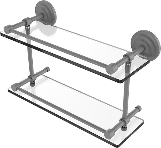Allied Brass QN-2/16-GAL-GYM Que New 16 Inch Double Glass Gallery Rail Shelf, Matte Gray