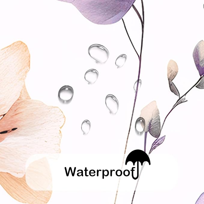 Purple Beige Floral Shower Curtain, Watercolor Flower Shower Curtains for Bathroom, Modern Minimalist Waterproof Fabric Bath Decoration 72x72 Inch
