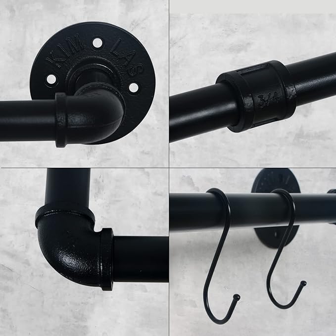 HouseAid 18 Inch Industrial Pipe Towel Bar, Farmhouse Iron Hand Towel Holder, Vintage Style Towel Rod for Bathroom, Wall Mounted, Matte Black (Hook Included)