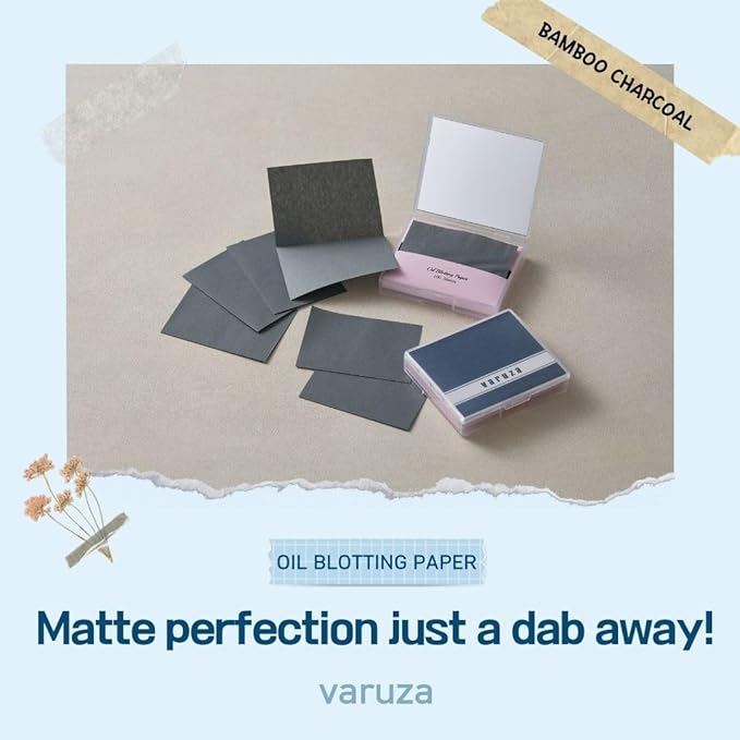 [100 Counts + Mirror Case] Natural Bamboo Charcoal Oil Blotting Sheets for Face Korean with Mirror Case
