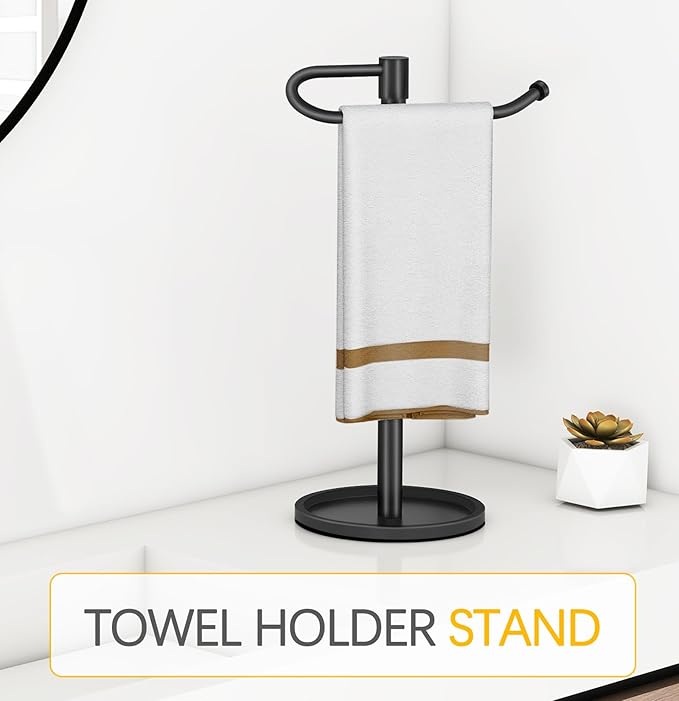 Hand Towel Holder Stand, Matte Black Standing Towel Racks for Bathroom, Stainless Steel Free Standing Towel Rack, Towel Bar Kitchen Vanity Countertops Decor