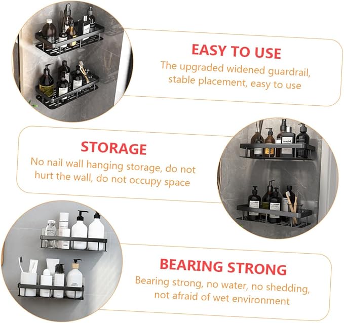ULTECHNOVO Wall-Mounted Kitchen Spice Rack Black Aluminum Multi-Functional Storage Shelf for Bathroom Essentials Space-Saving Organizer for Home Use