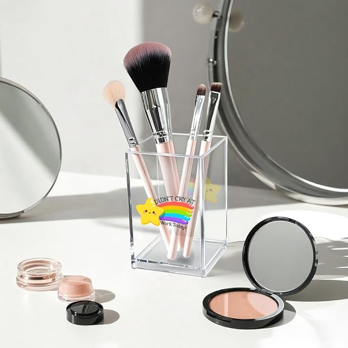 Didn't Cry at Work Today Acrylic Cosmetic Pencil Pen Holder Cup, Funny Gold Star Desk Organizer for Home Office Decor, Chaos Coordinator Gifts, Sarcastic Work Gifts for Women Men Coworker Nurse