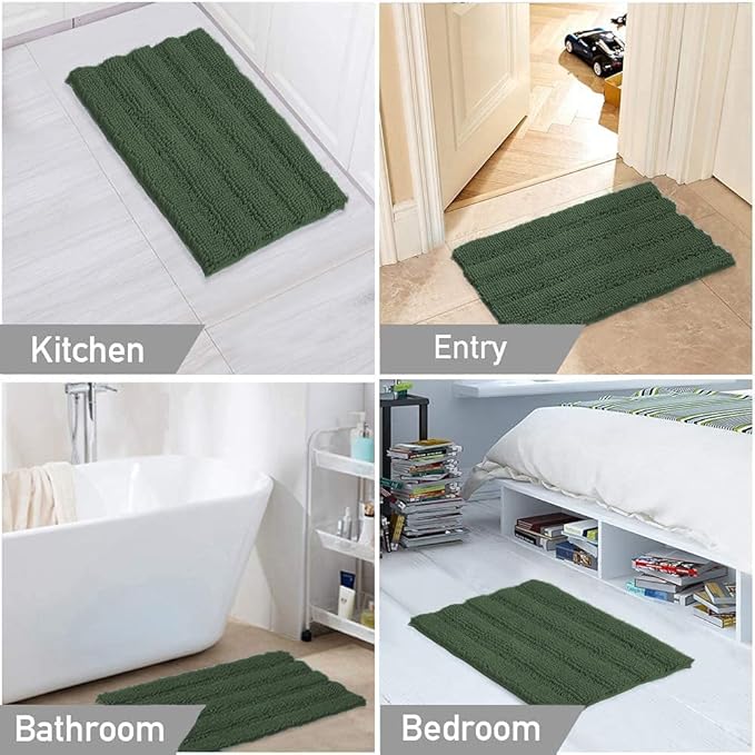 Turquoize Chenille Bathroom Rugs Set - Non-Slip Bath Mats for Bathroom Floor, Kitchen/Entryway (20" x 32" and 17" x 24"), Bronze Green