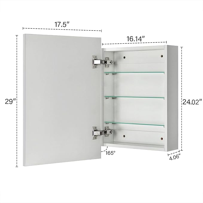 TEHOME 17.5'' x 29'' Chrome Recessed and Surface Mount Bathroom Medicine Cabinet with Mirror Square Cornered Metal Framed Rounded Rectangle Medicine Cabinet Mirror