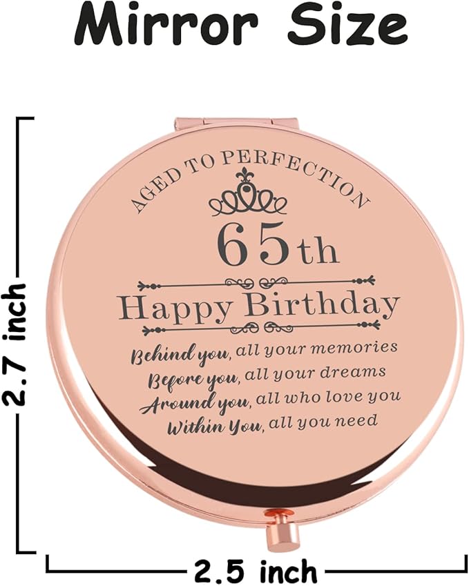 65th Birthday Gifts for Women Rose Gold Compact Makeup Mirror Happy 65 Birthday Gift Ideas for Women 65th Birthday Gift for Aunt Mom Grandma Sister Friends 65 Birthday Present