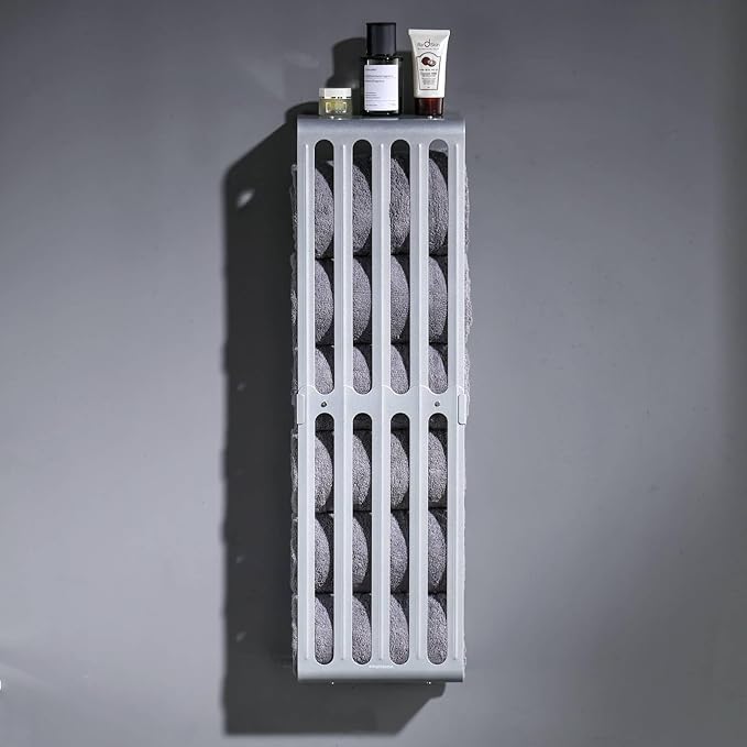 simpletome Towel Storage Rack Adjustable Height Wall Mount Bathroom Shelf Organizer Carbon Steel (Silver Grey)