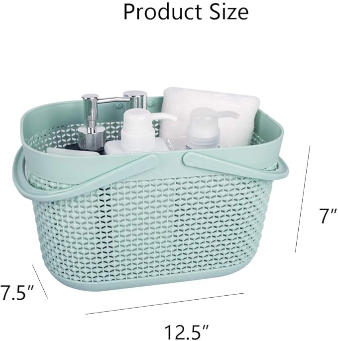 UUJOLY Plastic Organizer Storage Baskets with Handles, Shower Caddy Bins Organizer for Bathroom and Kitchen (3 Pack, Blue)