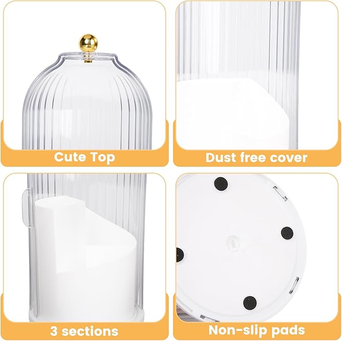 3 Tier Makeup Organizer with Clear Lid - 360° Rotating Protective Vanity Brush Holder for Bathroom Countertop White