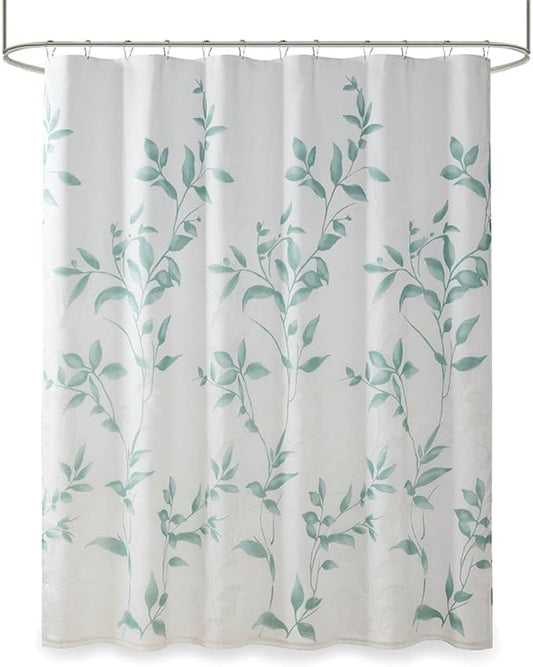 Madison Park Cecily Shower Curtain, Luxurious Botanical Leaf Print, Modern Serene Bathroom Décor, Machine Washable Bath Privacy Screen, 72x72, Seafoam