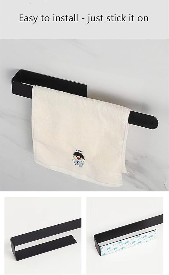 szhdxsy 2pcs Towel Holder SUS 304 Stainless Steel Brushed Hand Towel Rod, Self Adhesive Towel Holder Towel Rod Towel Rack for Bathroom (Black, 14)