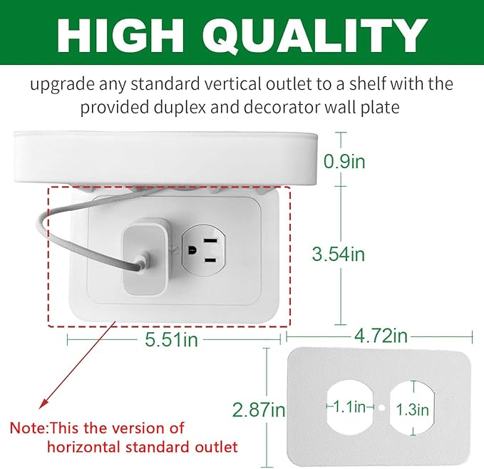 Wall Outlet Shelf,Bathroom Wall Shelves with Cord Storage,Smart Home Organizer,Wall Mount for Google Home,Homepod Mini,Echo DOT,Smartspeakers,Toothbrush (Standard-Horizontal)