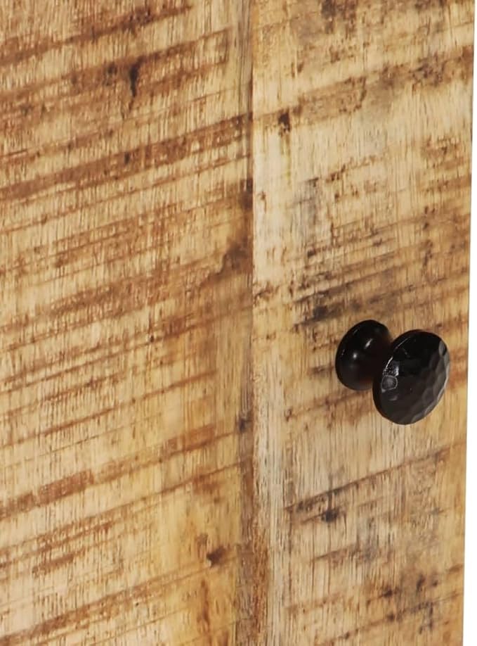 Natural Brown and Black Rustic Bathroom Wall Cabinet with Solid Mango Wood Storage Shelf for Organizing Toiletries Towels Cleaners