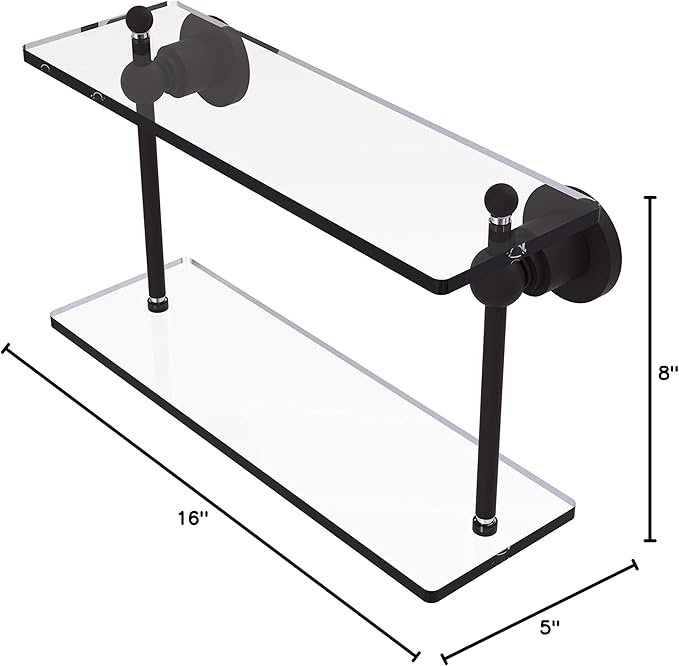 Allied Brass AP-2/16 Astor Place Collection 16 Inch Two Tiered Glass Shelf, Oil Rubbed Bronze