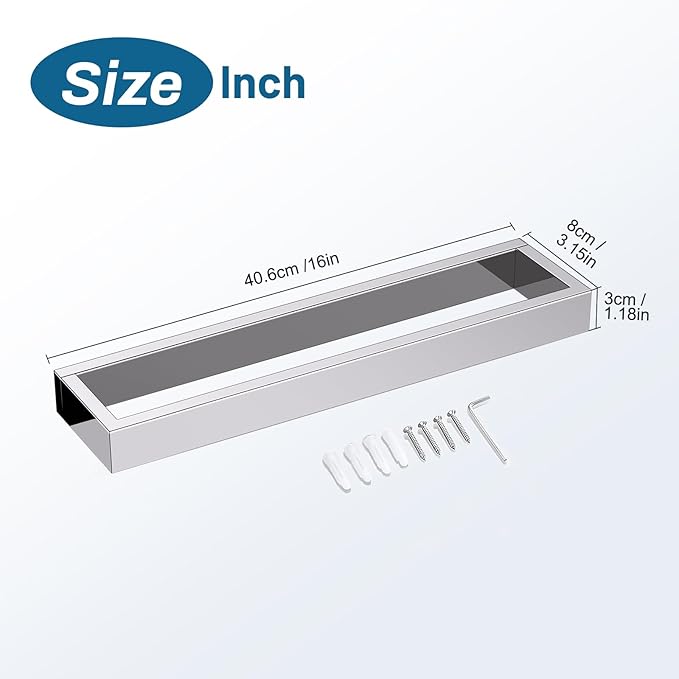 TNOMS Single Towel Bar Towel Holder Bathroom Hardware Accessories,Stainless Steel Wall-Mounted Towel Rack Towel Rail,16 Inches Polished Chrome