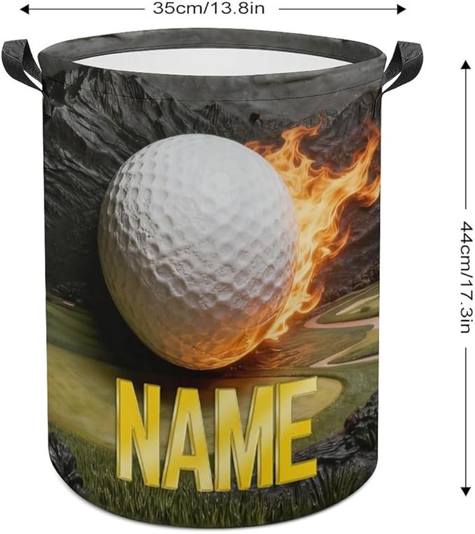 Personalized Golf Ball Laundry Hamper Custom Name Funny Dirty Clothes Laundry Basket Portable Storage Basket For Home Bathroom Family Golf Lovers Xmas Birthday (style 12)