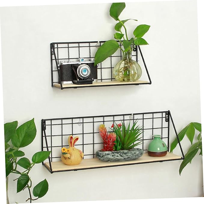 Happyyami Wall-Mounted Iron Shelf for Bathroom Kitchen Living Room Storage Rack Bookshelf Floating Book Shelves Decorative Wall Mount