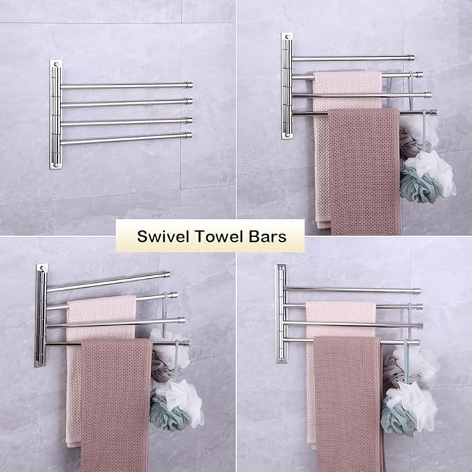 Towel Holder Swing Out Towel Bar Stainless Steel Bathroom Hand Towel Rack 4-Bar Folding Arm Swivel Hanger Wall Mount Polished Finish