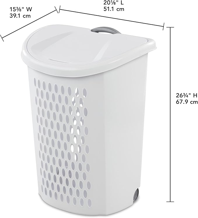 2-Bushel Capacity Laundry Basket With Wheels and Lid,Plastic Rolling Laundry Hampers,Retractable handle,White,Suitable for use in Home and Dormitories