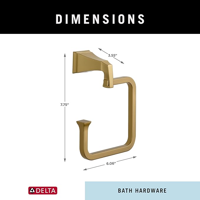 Delta Dryden (1-Pack) Hand Towel Holder Champagne Bronze Towel Racks for Bathroom Wall Square Towel Ring Holder for Bath Towel Hanger for Kitchen, Bathroom Accessories 75146-CZ